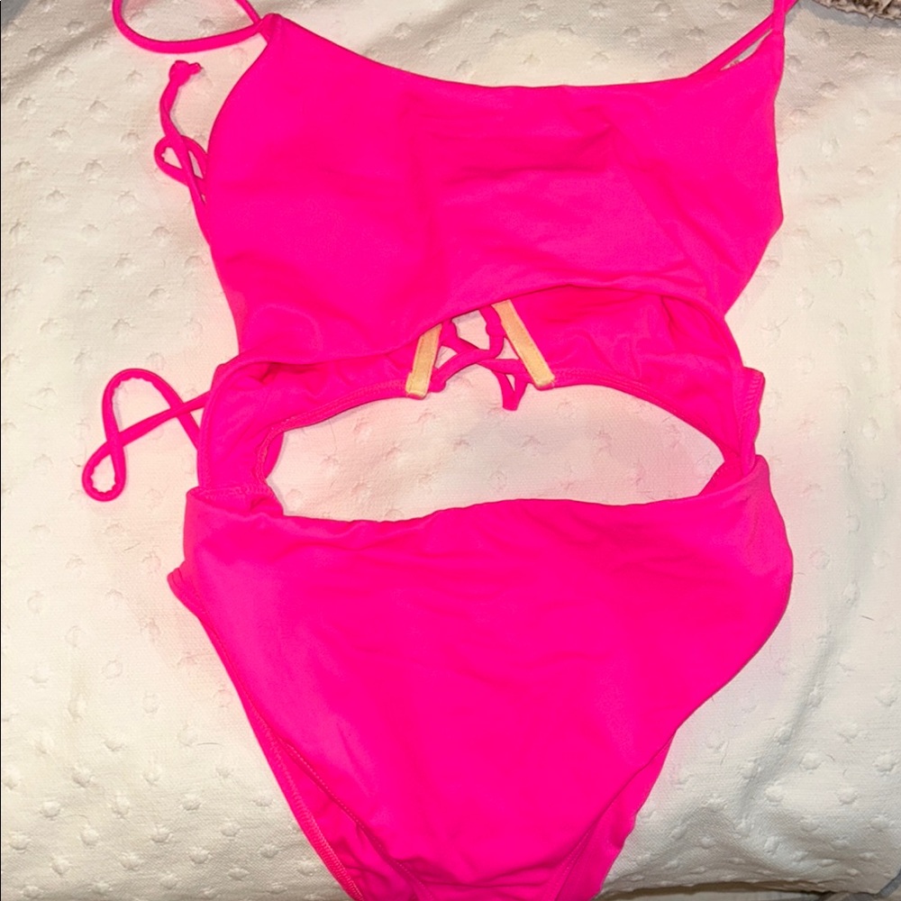 LA Hearts Neon Pink One Piece Swimsuit